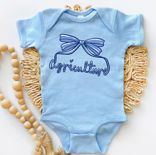 Agriculture Bow Script Blue One Piece/T-Shirt (Newborn - Youth XL) - Multiple Colors!