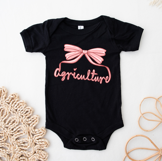 Agriculture Bow Script Pink One Piece/T-Shirt (Newborn - Youth XL) - Multiple Colors!