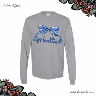 Agriculture Bow Script Blue LONG SLEEVE T-Shirt (S-3XL) - Multiple Colors!