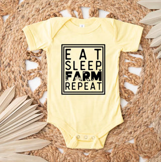 Eat Sleep Farm Repeat One Piece/T-Shirt (Newborn - Youth XL) - Multiple Colors!