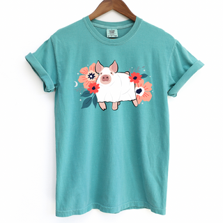 Floral Ghost Pig ComfortWash/ComfortColor T-Shirt (S-4XL) - Multiple Colors!