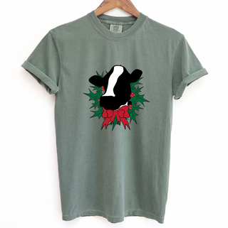 Dairy Cow Christmas Wreath ComfortWash/ComfortColor T-Shirt (S-4XL) - Multiple Colors!