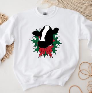 Dairy Cow Christmas Wreath Crewneck (S-3XL) - Multiple Colors!