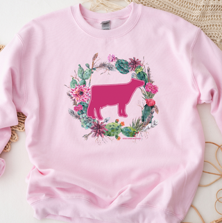 Cactus Wreath Dairy Cow Crewneck (S-3XL) - Multiple Colors!