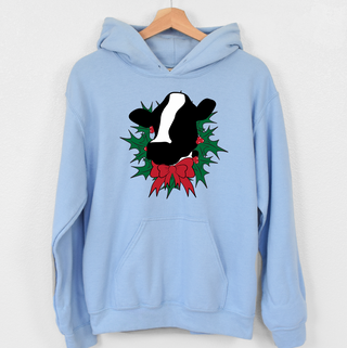 Christmas Wreath Dairy Cow Hoodie (S-3XL) Unisex - Multiple Colors!