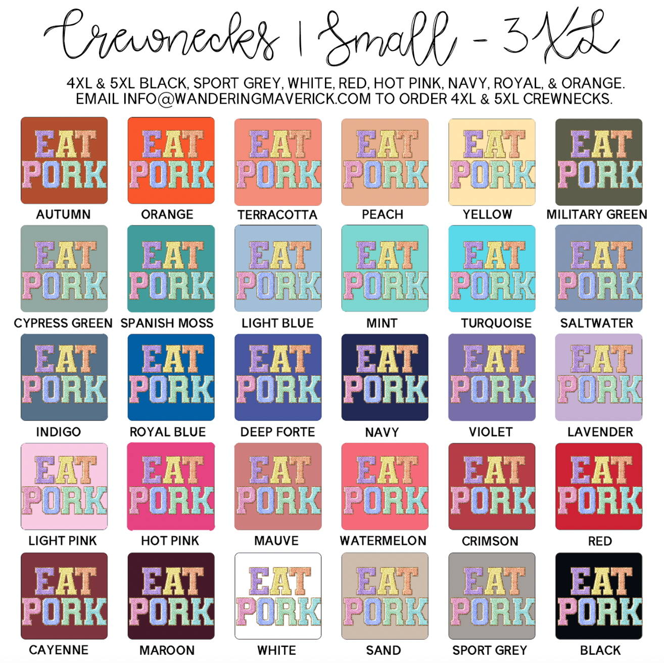 Faux Chenille Eat Pork Crewneck (S-3XL) - Multiple Colors!