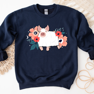 Floral Ghost Pig Crewneck (S-3XL) - Multiple Colors!