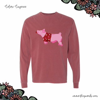 Valentine Sweater Pig LONG SLEEVE T-Shirt (S-3XL) - Multiple Colors!