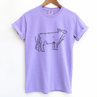 Floral Sketch Dairy Cow ComfortWash/ComfortColor T-Shirt (S-4XL) - Multiple Colors!