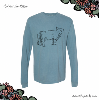 Floral Sketch Dairy Cow LONG SLEEVE T-Shirt (S-3XL) - Multiple Colors!