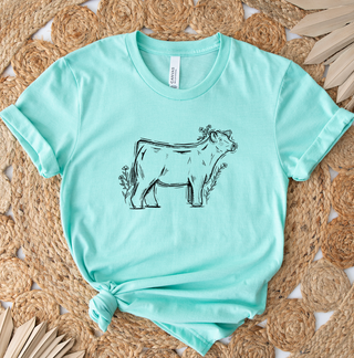 Floral Sketch Cow T-Shirt (XS-4XL) - Multiple Colors!