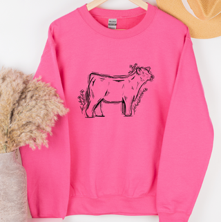 Floral Sketch Cow Crewneck (S-3XL) - Multiple Colors!