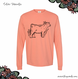 Floral Sketch Cow LONG SLEEVE T-Shirt (S-3XL) - Multiple Colors!