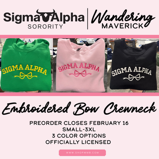 MARCH PREORDER - Sigma Alpha BOW Embroidered Crewneck - SHIPS IN 3-4 WEEKS