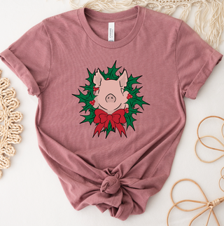 Pig Christmas Wreath T-Shirt (XS-4XL) - Multiple Colors!