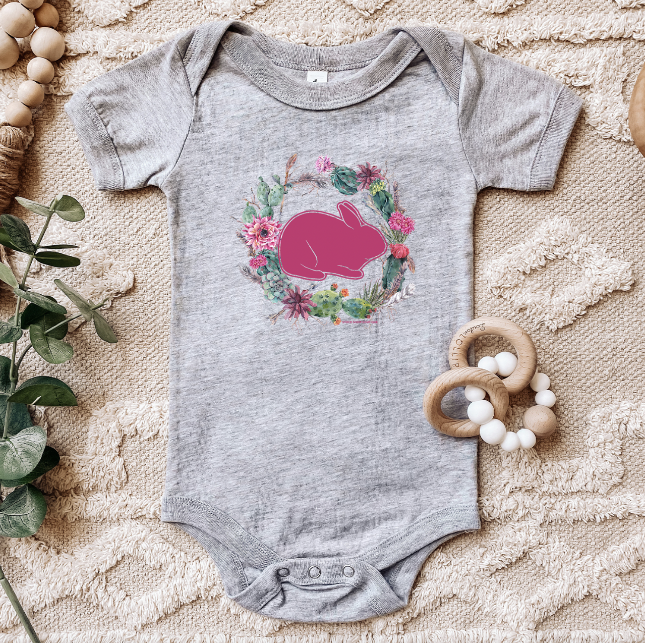 Rabbit Cactus Wreath One Piece/T-Shirt (Newborn - Youth XL) - Multiple Colors!