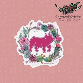 Pig Cactus Wreath Sticker